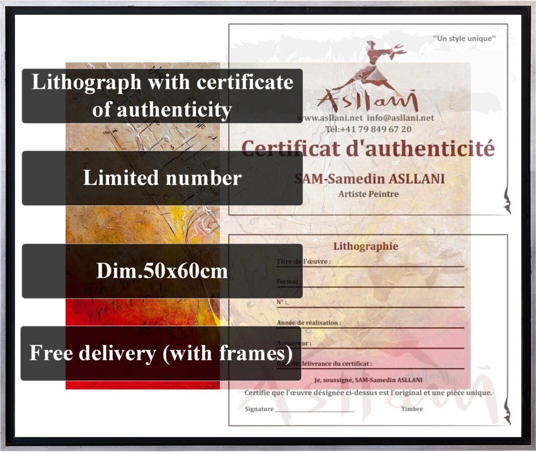 SAM-Samedin ASLLANI «Chanson de Rexha» Dim. 50x60cm Lithographie avec certificat d’authenticité Contactez-nous pour plus d’informations. info@asllani.net +41798496720